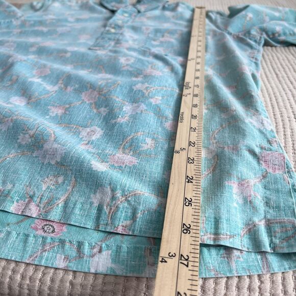 Reyn Spooner Shirt Mens Medium Blue Pink Floral Hawaiian Button Up Short Sleeve - Picture 9 of 13